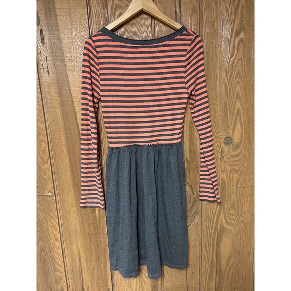 Saturday Sunday Pink and Gray Striped Long Sleeve Midi Dress Solid Gray Skirt M - Picture 7 of 9